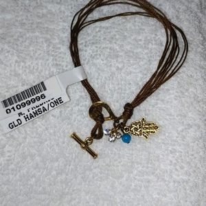 New Hamsa Hand Brown Leather & Gold Bracelet